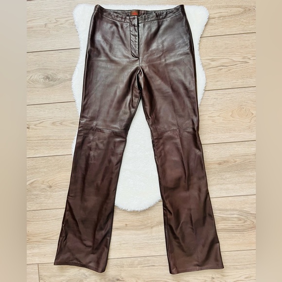 DANIER Dark Brown Bootcut Leather Pants Size Small - Picture 2 of 7
